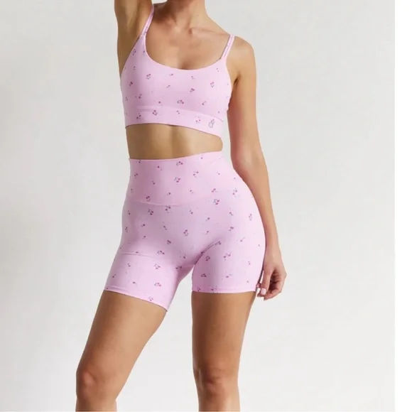 Astoria Luxe Blossom shorts + Sports bra 2 PC Set Cherry Polka Dots Sz XS - Picture 4 of 11